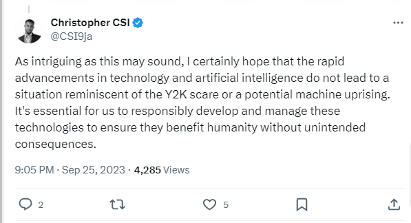 ChatGPT tweet from Christopher CSI
