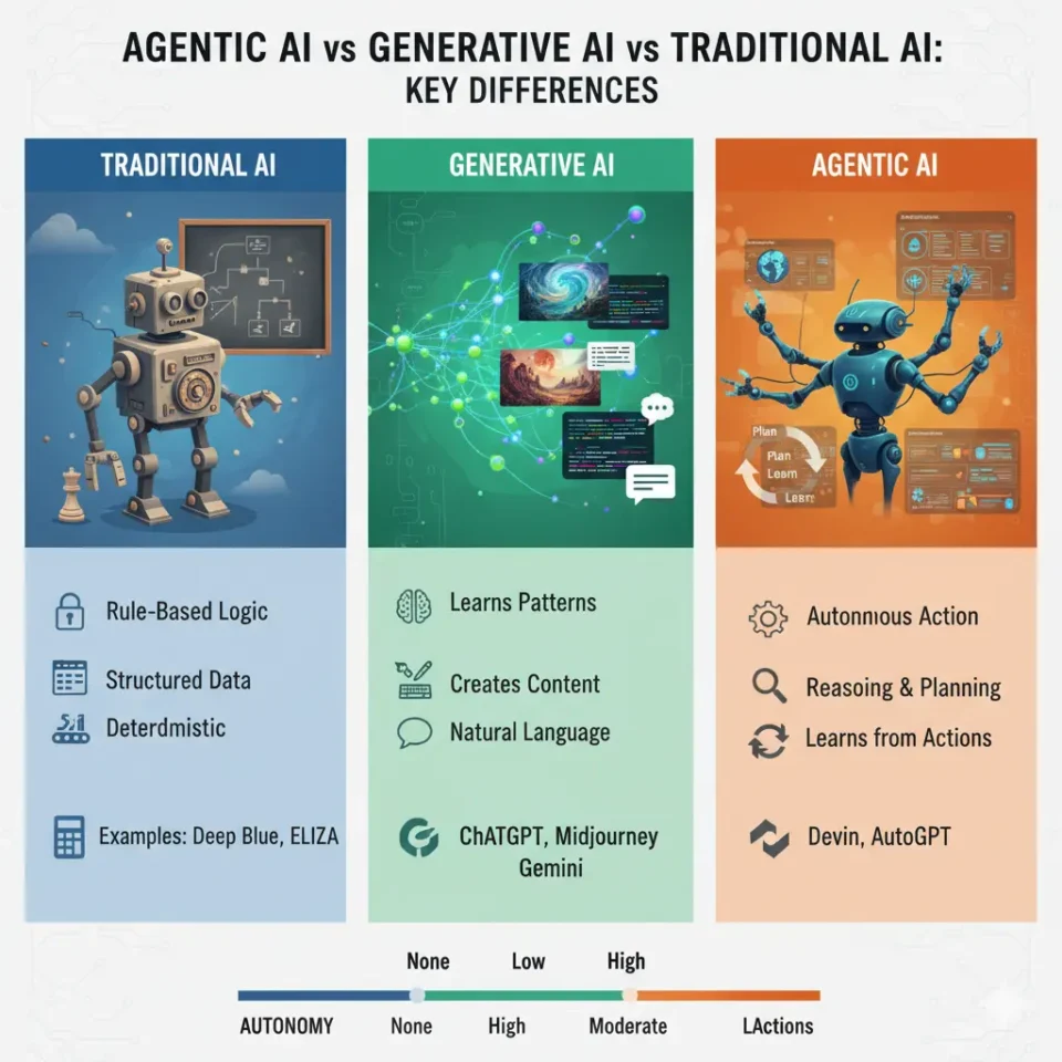 Agentic AI vs Generative AI vs Traditional AI: Key Differences