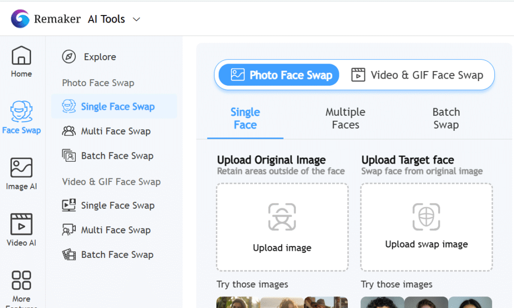 Remaker AI Face Swaping Tool for free