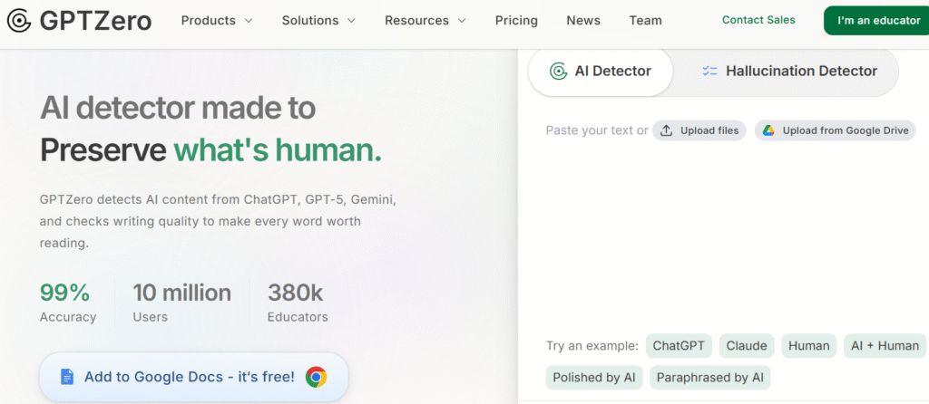 GPTZero.me AI Detector to detect ai content