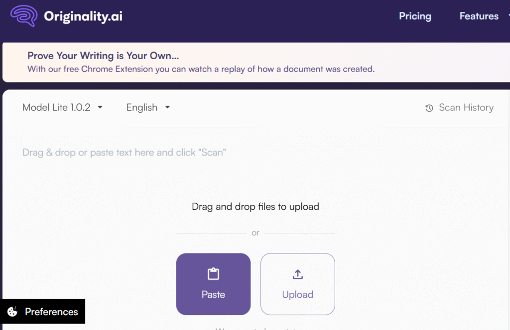 Originality.ai content detector tool