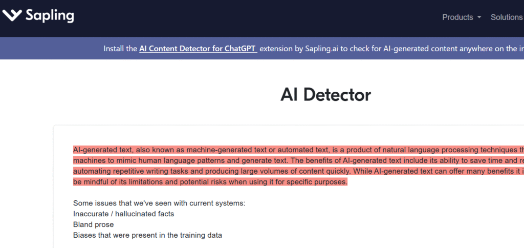 Sapling AI Detector tool