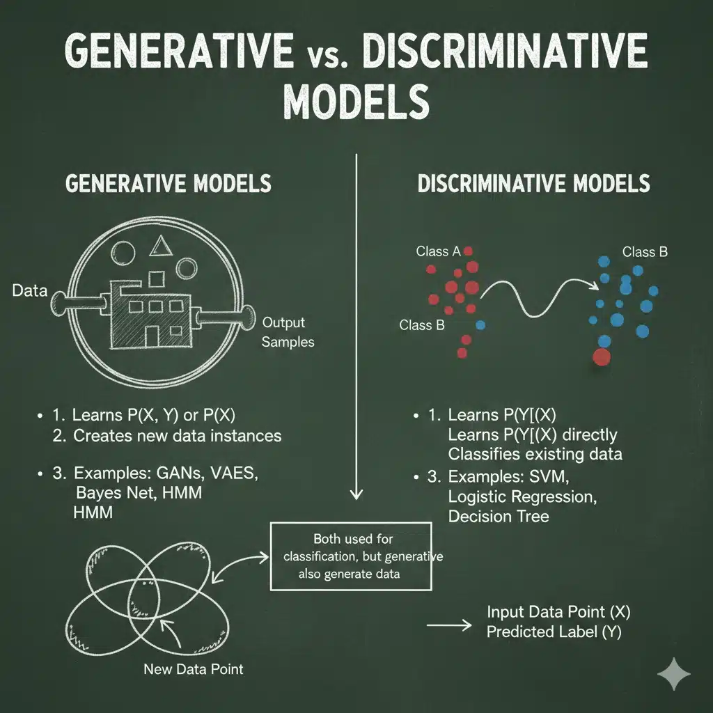 Diagram showing generative vs discriminative models