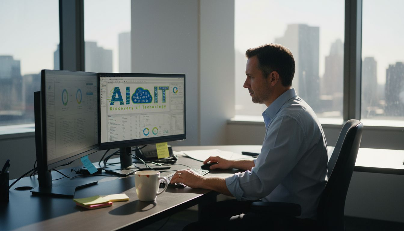 IT professional analyzing AI system in office