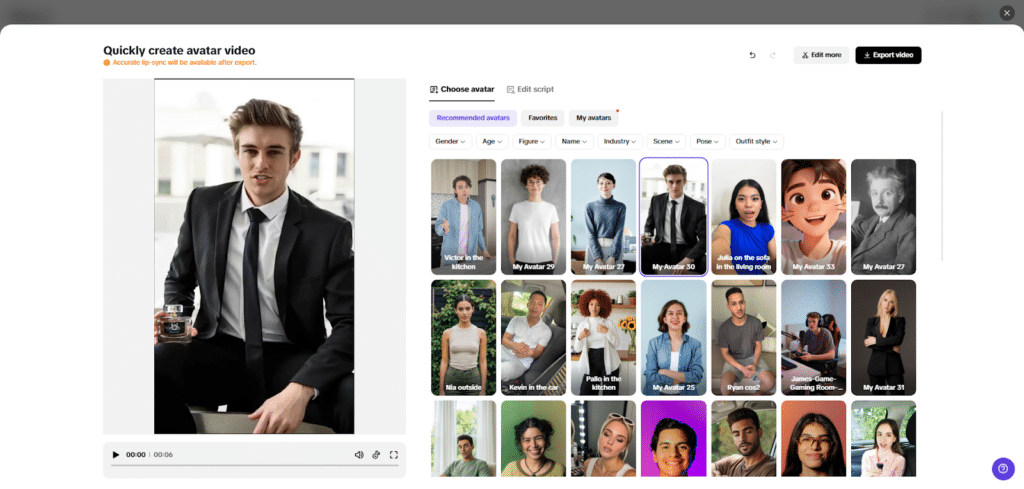 Match the avatar with your script needs