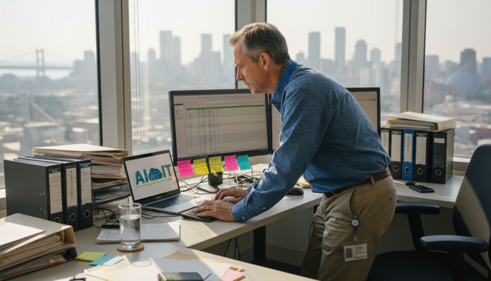 IT manager reviewing AI tool spreadsheet