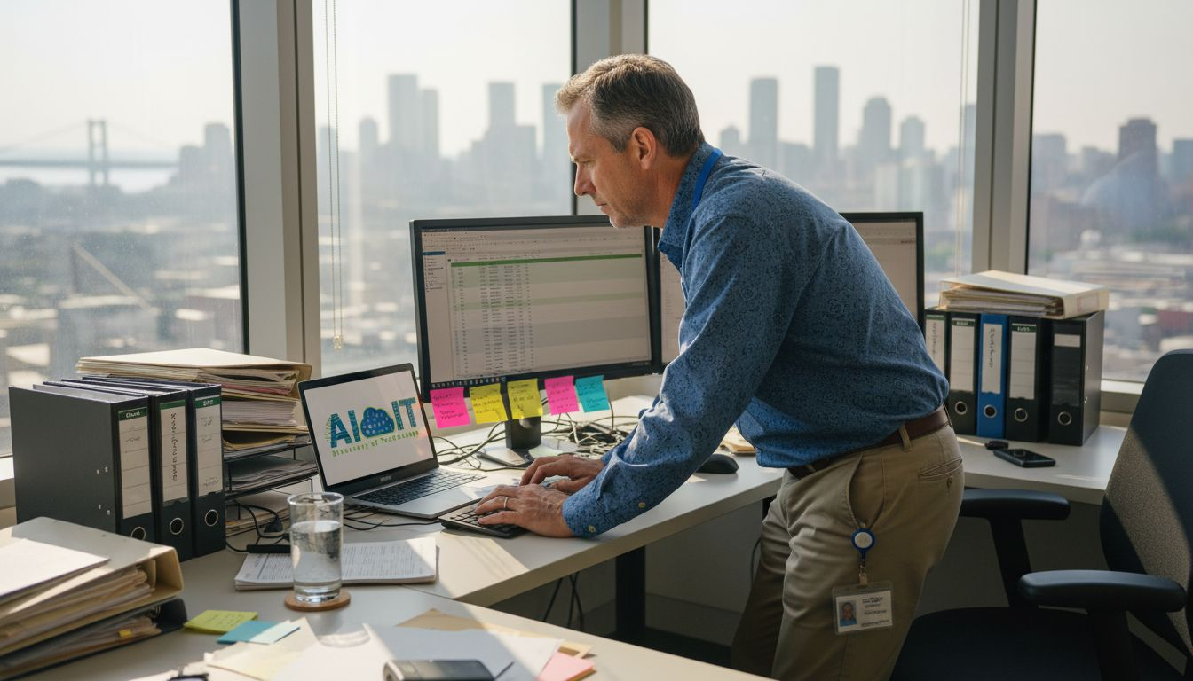 IT manager reviewing AI tool spreadsheet