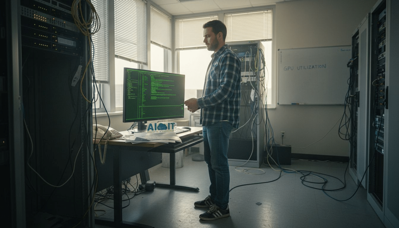 Engineer managing AI training in server workspace