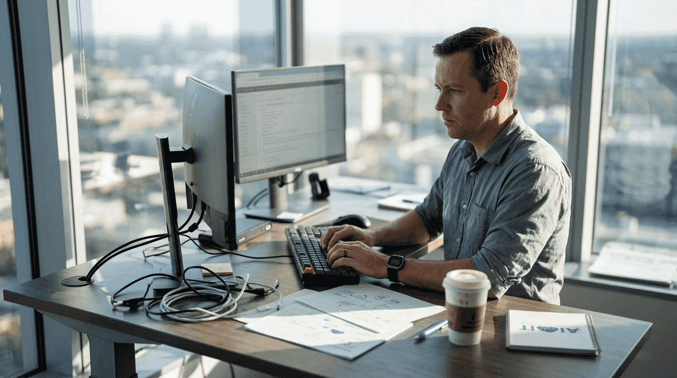 IT professional configuring cloud workspace