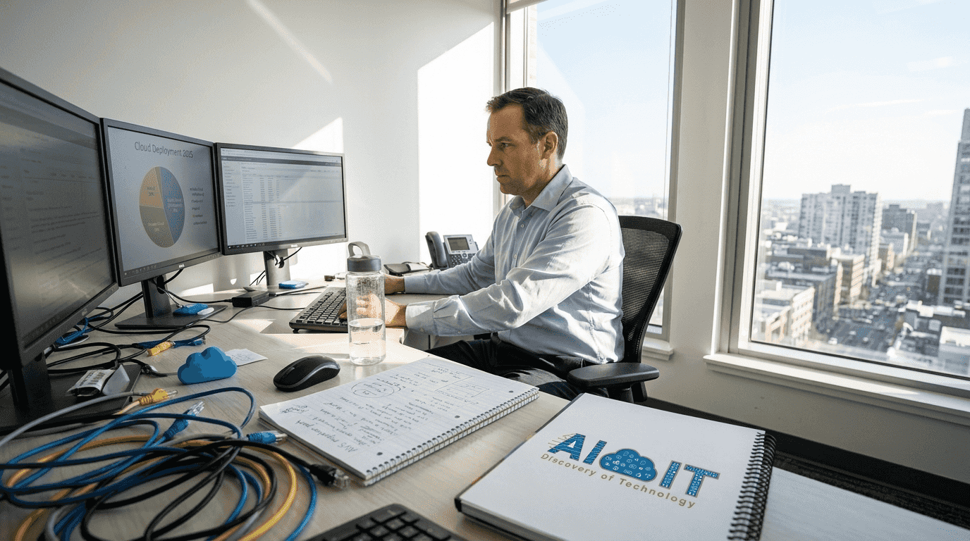 IT professional reviewing cloud plans in office