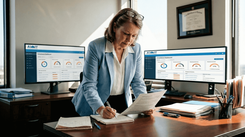 IT leader reviewing AI governance documents